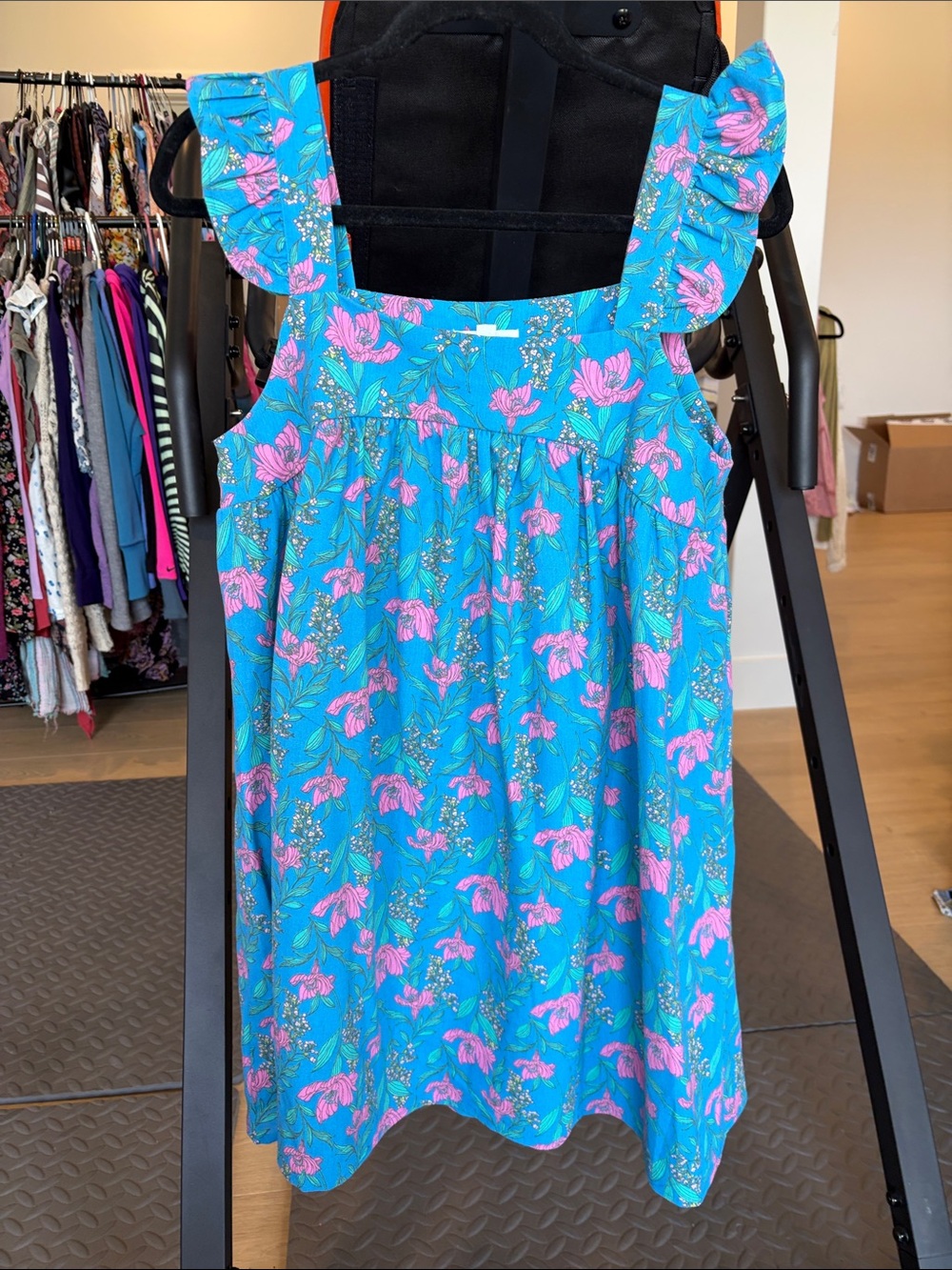 Blu Pepper Turquoise Dress with Pink Floral Ruffles